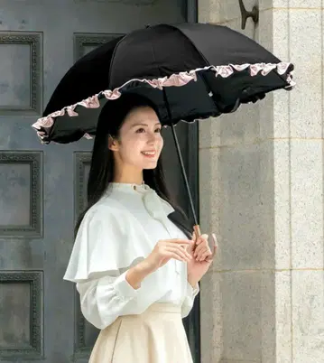 완전 차광 양산 아시야 로즈 블랑 숏 / 블랙 x 핑크 UV 우산 겸용