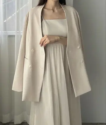 얇은 소재 노카라 더블 버튼 자켓 (온화한 날씨용)