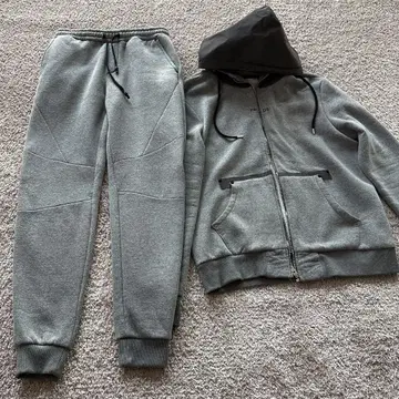 PMDS 그레이 후드 부착 집업 맨투맨 셋업