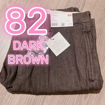 유니클로C 82 새상품 턱 스트레이트 팬츠 데님 다크 브라운