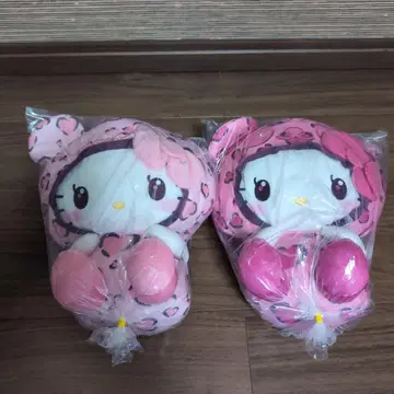 팬더 헬로키티 레이디 레오파드 무늬 BIG 봉제 인형 2종 세트