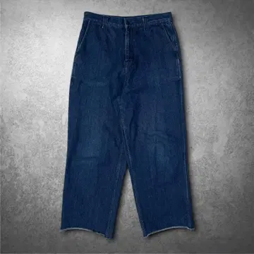 밑단 컷오프 와이드 스트레이트 데님 팬츠 인디고 블루 남성용