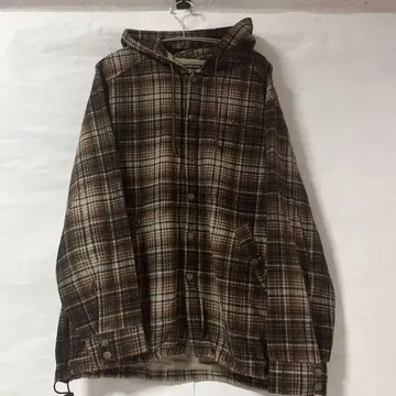서브사이어티 후드 부착 브라운 체크 셔츠 후드티 레어