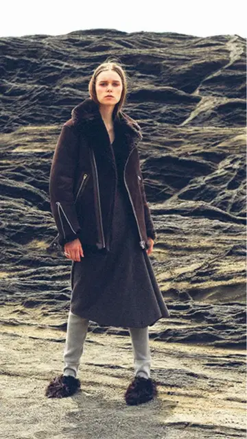 JANE SMITH 무스탕 라이더스 코트 브라운