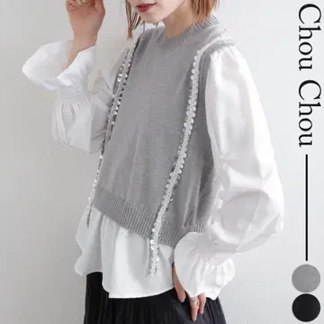 새상품 비쥬 니트 절개 긴팔 블라우스 chouchou 그레이 프리