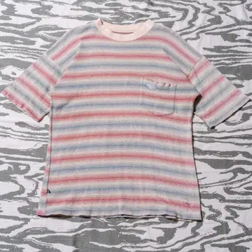 90s T&C 타우칸 올드 서프 멀티 보더 티셔츠 포켓티