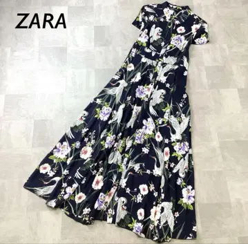 레어템 ZARA 자라 기모노 패턴 꽃무늬 학 프린트 반팔 롱 셔츠 원피스