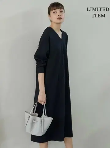 ICB 스트레치 분또 V넥 원피스 네이비