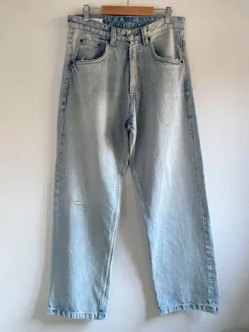 ZARA 라이트 블루 와이드 배기 데님 데미지 가공