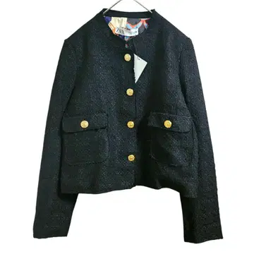 [ 미사용 ] ZARA 라이너 텍스처 노카라 트위드 자켓 L