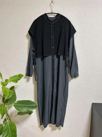 [ 새상품급 ] 오즈모시스 바이컬러 블랙그레이 롱 원피스 쉘 버튼
