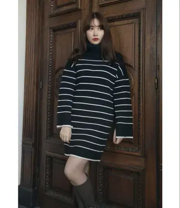 Striped Turtleneck Mini Knit Dress