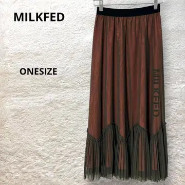 MILKFED 롱 스커트 로고 플레어 밑단 튤 플리츠 F 워셔블