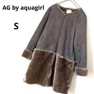AG 바이 아쿠아걸 인조 모피 절개 노카라 코트 S 브라운