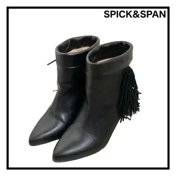 스픽 앤 스팬 프린지 숏부츠 가죽 신발 블랙