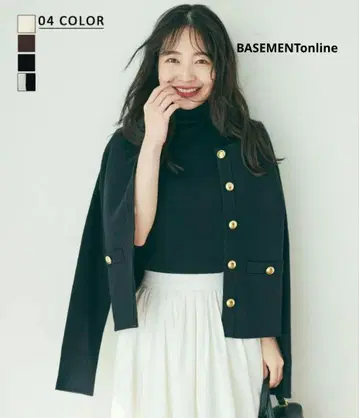 새상품급 BASEMENTonline 바이컬러 가디건 블랙 골드 버튼