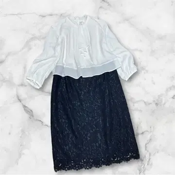 졸업식 입학식 15호 화이트 블라우스 네이비 레이스 도킹 원피스