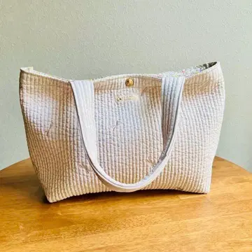 리본 자수 누비 토트 리버티 쉘 핑크