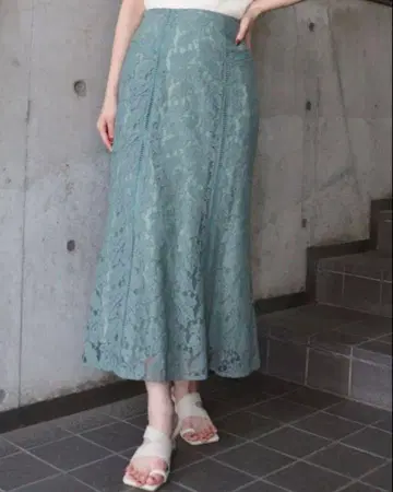 MURUA 사다리 레이스 머메이드 스커트 그린
