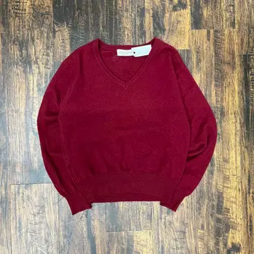 캐시미어 버건디 V넥 스웨터 L 구제 의류