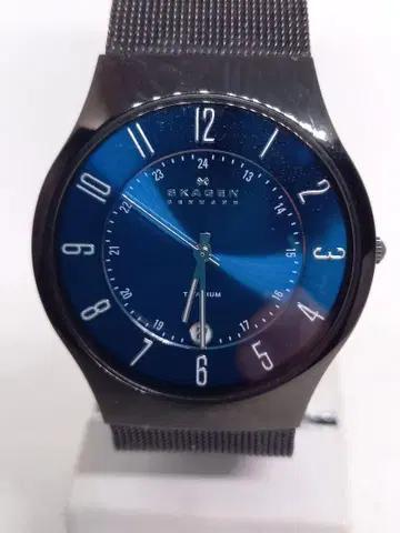 SKAGEN 스카겐 데이트 남성용 시계 블랙 크리스탈 유리