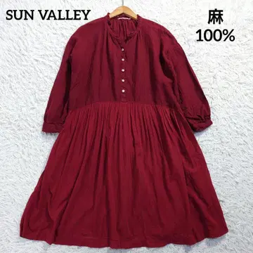 선밸리 린넨 원피스 롱 풀오버 린넨 100% 보르도 M