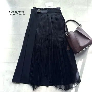 MUVEIL 플리츠 절개 스커트 블랙 36 사이즈 일본제