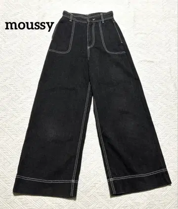 [ 새상품급 ] moussy 마우지 스티치 와이드 팬츠 M 블랙
