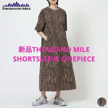 새상품 THOUSAND MILE 숏 슬리브 원피스 제브라 패턴 반팔