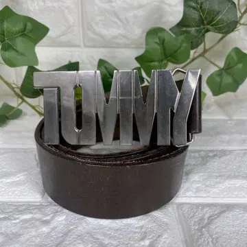 타미힐피거 TOMMY 버클 벨트 은색 로고 가죽 브라운 계열 브라운