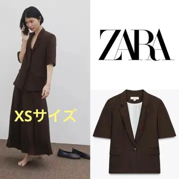 ZARA 자라 린넨 블렌드 자켓 반팔 블레이저 브라운 XS 사이즈