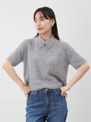 폴로 카라 크롭 모헤어 니트탑