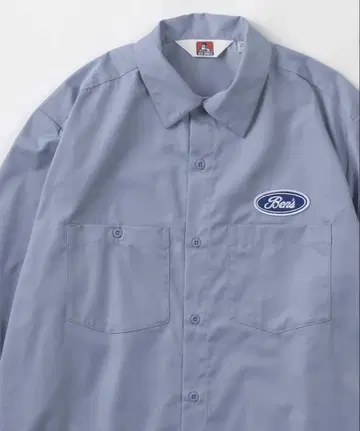 BEN DAVIS 트윌 워크 셔츠 오벌 로고 와펜 색스 블루