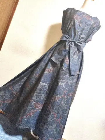 1765 기모노 리메이크 오시마 명주 A라인 롱 원피스