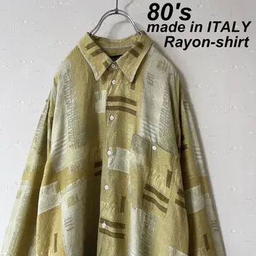 이탈리아제 구제 의류 80s 레이온 셔츠 올 패턴 셔츠 기하학 패턴