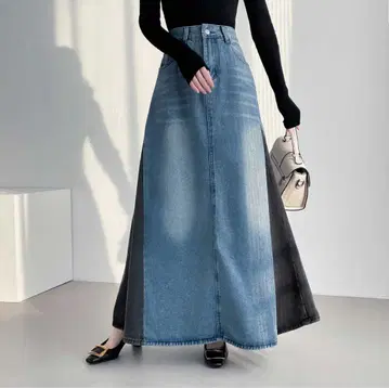 ABI TOKYO 10년 데님 스커트 리메이크풍 바이컬러 데님 스커트