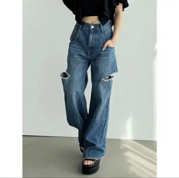 EMODA 하이컷 루즈 와이드 청바지