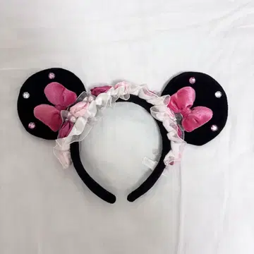 디즈니 머리띠 미니 리본 레이스 핑크 장미