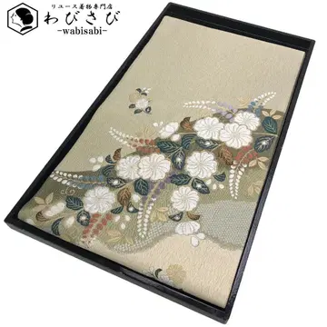 후쿠로 오비 츠지 가 꽃 무늬 메밀색 금은사 O-5494