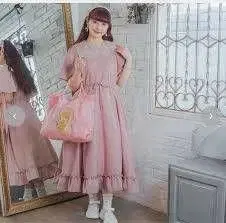 시마무라 아오키 미사코 레이스 세일러 카라 원피스 핑크