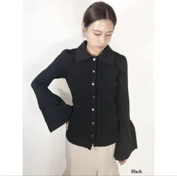 코코딜 벨 슬리브 리브 니트 셔츠 가디건