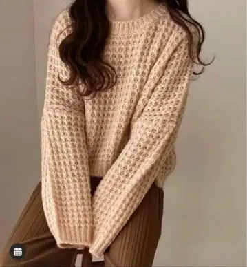 lawoy 베이지 뜨개질 긴팔 스웨터 숏 기장 핑크