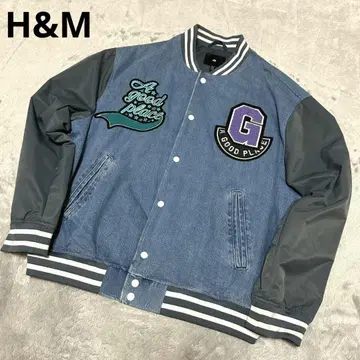 [ 컨디션 최상 ] H&M 바시티 자켓 데님 XL 자수 와펜