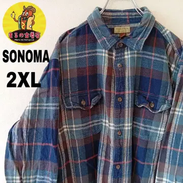 USA 구제 의류 SONOMA 플란넬 셔츠 2XL 네이비 브라운 체크