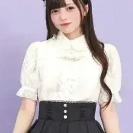 데콜테 트임 블라우스 반팔 레이스 프론트 오픈 시크릿허니 화이트