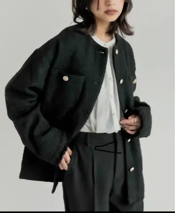 Re:EDIT 노카라 트위드 자켓 블랙 L size