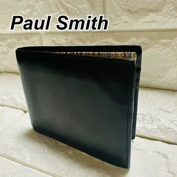 PaulSmith 2단 접이식 지갑 멀티 스트라이프 로고 가죽 블랙