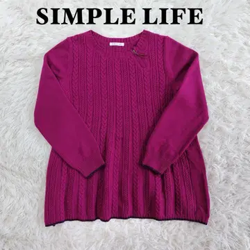 SIMPLE LIFE 케이블 짜임 긴팔 니트 핑크