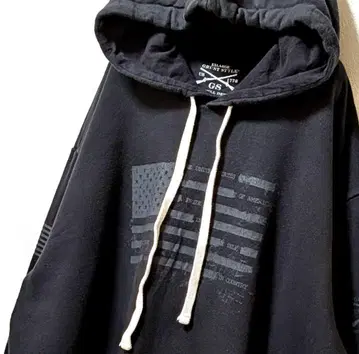 그랑 스타일 USA 성조기 로고 후드 맨투맨 블랙 2XL 구제 의류