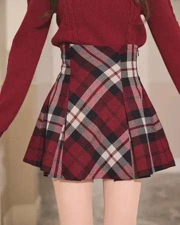 미셸 마카롱 플레어 체크 스커트 레드 프리 사이즈